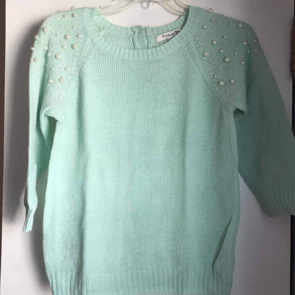 Forever21 mint green sweater with pearls